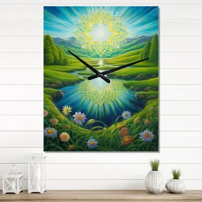 Design Art Magical Spring Mandala Over Paradise Valley - Animals Owl Wall Clock In Green
