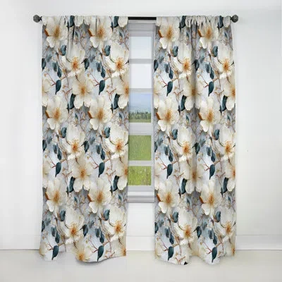 Design Art Magnolias Vein White And Blue Marble Pattern Ii - Abstract Marble Blackout Curtain - 1 Panels In White;green
