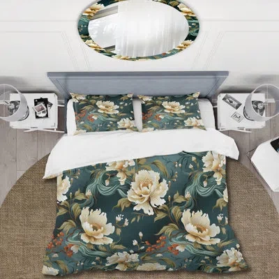 Design Art Mailea Ming Dynasty Resonance Ii - Oriental Duvet Cover Set - Microfiber Polyester In Green;beige