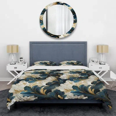 Design Art Maislee Vintage Reverie Marble Pattern - Marble Duvet Cover Set - Microfiber Polyester In Gold;teal