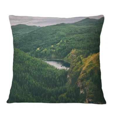Design Art Majectic Mountain View In Russia - Lake House Printed Throw Pillow In Green
