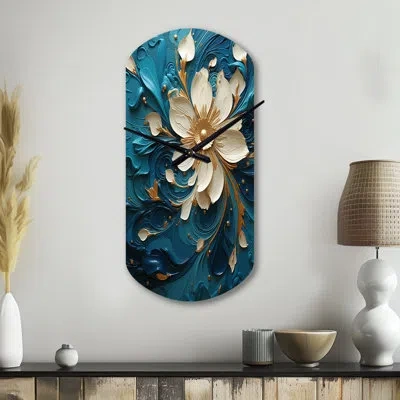 Design Art Majestic Motion Teal Spiral Ii - Asymmetrical Abstract Spirals Metal Clocks, Cylinder Metal Wall Clo In Blue;gold