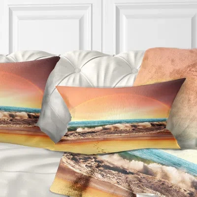 Design Art Majestic Rainbow Over Seashore - Landscape Printed Pillow