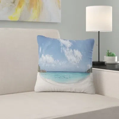 Design Art Majestic Seychelles Beach Panorama - Sea & Shore Printed Pillow In Blue;black;brown;green;red;yellow