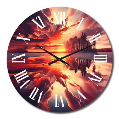Design Art Majestic Sunshine Over Snowy Winter Lake Iii Metal Wall Clock In Yellow
