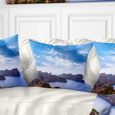 Design Art Majorca Formentor Cape Rocks - Sea & Shore Printed Pillow In Blue