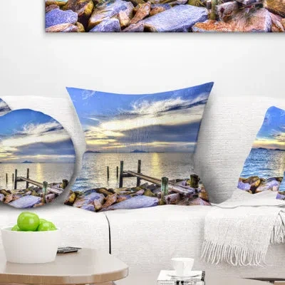 Design Art Makeshift Wooden Pier Into The Sea - Sea & Shore Printed Pillow