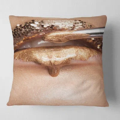 Design Art Makeup And Lipstick On The Face Of A Beautiful Model Square Pillow Cover & Insert In Gold