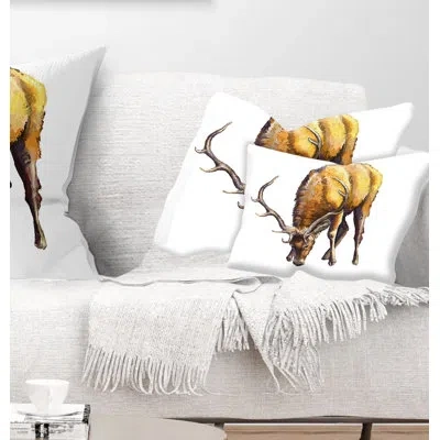 Design Art Male Deer Art - Animal Printed Throw Pillow