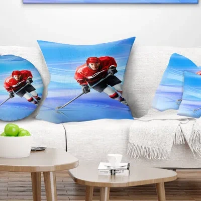 Design Art Male Hokey Player - Portrait Printed Pillow