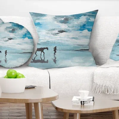 Design Art Man And Horse Running On Water - Sea & Shore Printed Throw Pillow