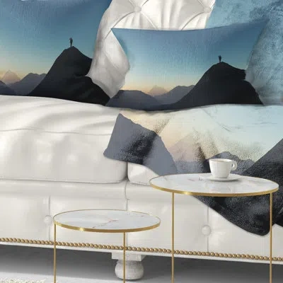 Design Art Man Looking From Mountain - Landscape Printed Pillow