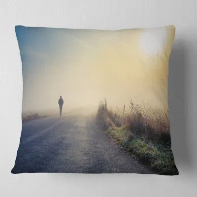 Design Art Man Silhouette In Fog - Landscape Printed Pillow In Yellow
