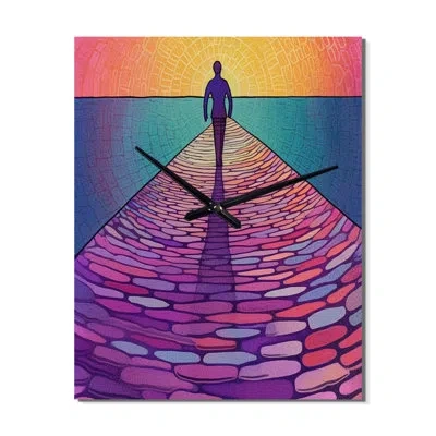 Design Art Man Walking Towards Horizon Of Light - Storms Very Wall Clocks In Blue;yellow;pink