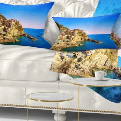 Design Art Manarola Village Seashore Italy - Sea & Shore Printed Throw Pillow
