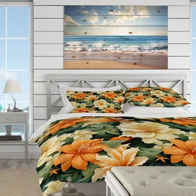 Design Art Mango Bloom Tropical Pattern I Duvet Cover Set In Green;orange