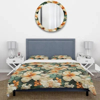 Design Art Mango Bloom Tropical Pattern Iv Bedding In Green;orange