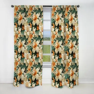 Design Art Mango Bloom Tropical Pattern Iv - Floral Curtain - Blackout Floral Curtain - 1 Panels In Green;orange