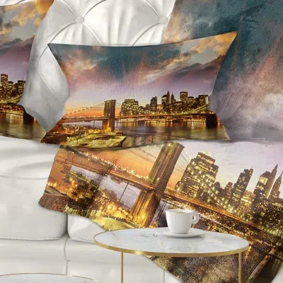 Design Art Manhattan At Winter Sunset - Cityscape Printed Pillow