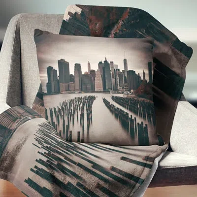 Design Art Manhattan Financial District - Cityscape Printed Throw Pillow