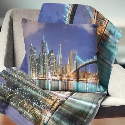 Design Art Manhattan Panoramic Skyline View - Cityscape Printed Pillow