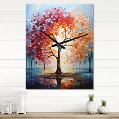 Design Art Maple Trees Majestic Blaze - Floral Wall Clock Oversized In Orange;peach