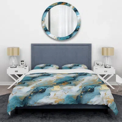 Design Art Marble Duvet Cover Set - Gold Artistic Elegance Marble Grace In Gold;teal