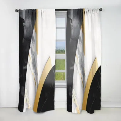 Design Art Marble Painting Shapes - Modern Curtain - Velvet Room Darkening - 1 Panel In Black;gold