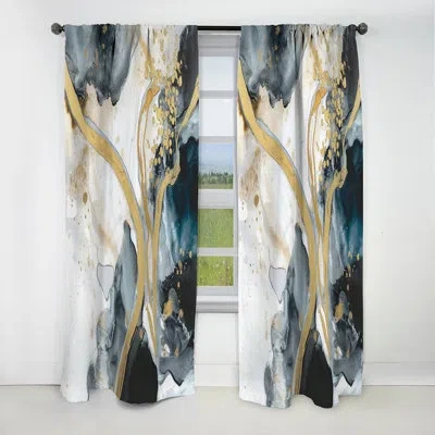 Design Art Marble Painting Textured V - Abstract Marble Curtain - Blackout Marble Curtain - 1 Panels In Black;gold