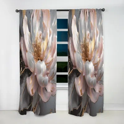 Design Art Marble Pink Gold Peony Flower Iii - Floral Blackout Curtain - 1 Panel In Pink;gold