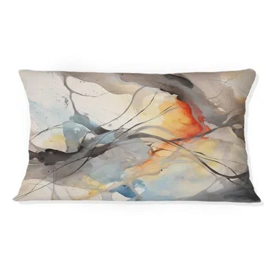 Design Art Marble Serenity Colorful Gray Watercolor Waves I - Abstract Shapes Printed Throw Pillow In Multi-color