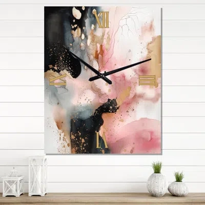 Design Art Marble Texture Ii - Abstract Marble Modern Wall Clock In Black;pink;gold