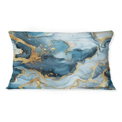 Design Art Marble Throw Pillow In Blue;gold