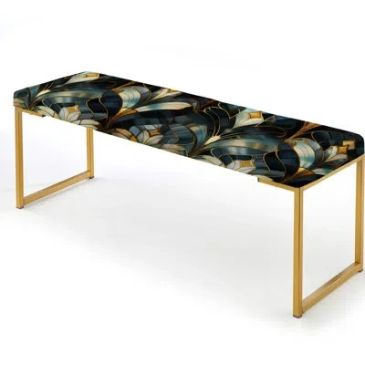 Design Art Marble Upholstered Gold Bench In Deco Gold And Emerald Marble Opulence