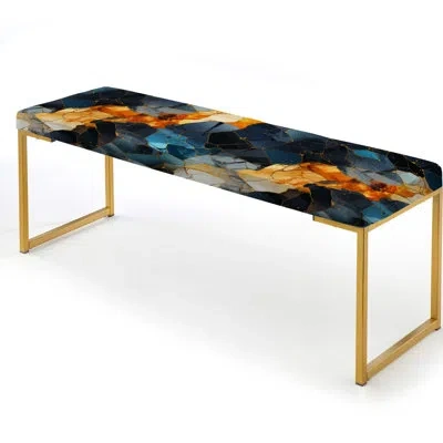 Design Art Marble Upholstered Gold Bench In Retro Revival Marble