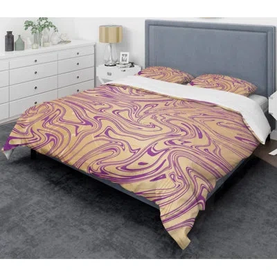 Design Art Marble V Mid-century Duvet Cover Set In Purple