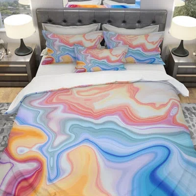Design Art Marbled Colors In Blue, Green And Red - Modern Abstract Duvet Cover Set - Microfiber Polyester In Blue;red