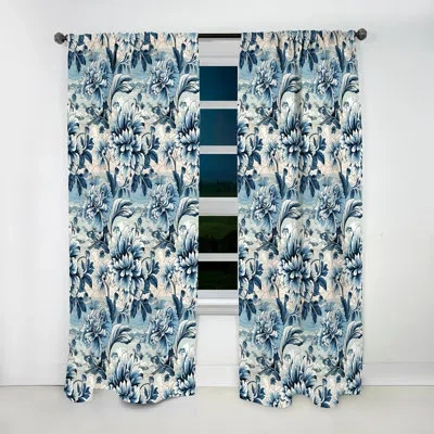 Design Art Maritime Damask Voyage Floristry I - Damask Curtain - Velvet Room Darkening - 1 Panel In Blue