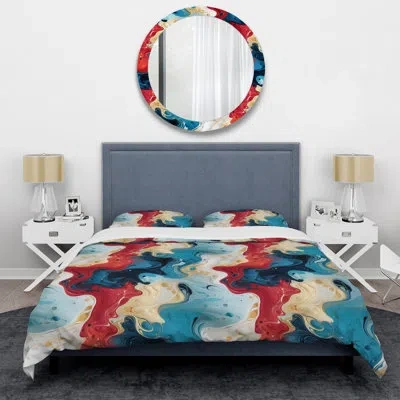 Design Art Markice Red And Beige Artistic Fusion Marble Canvas - Marble Duvet Cover Set - Microfiber Polyester In Red;beige
