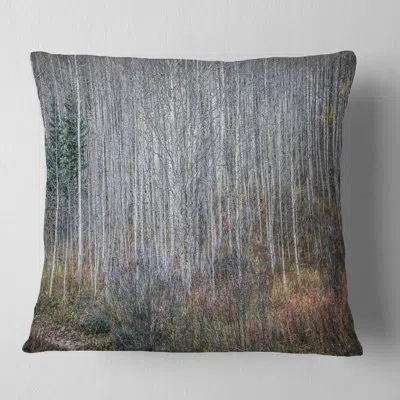 Design Art Maroon Bells Mountain View - Forest Printed Pillow In Gray