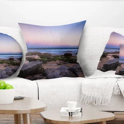 Design Art Maroubra Beach At Sunset Panorama - Sea & Shore Printed Pillow In Blue