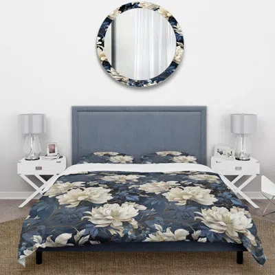 Design Art Martesha Moonlit Whispers Moody Patterns I - Damask Duvet Cover Set - Microfiber Polyester In Blue;beige