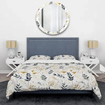 Design Art Marylena Minimalist Leaves Iv - Plants Duvet Cover Set - Microfiber Polyester In Blue;beige