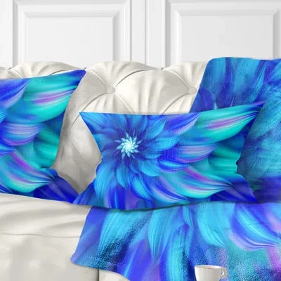Design Art Massive Fractal Flower - Floral Printed Throw Pillow In Blue