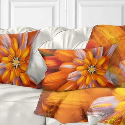Design Art Massive Fractal Flower - Floral Printed Throw Pillow In Orange