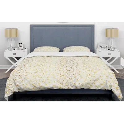 Design Art Maze Ii Mid-century Duvet Cover Set In White,yellow