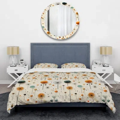 Design Art Mcm Graphic Artistry Iii - Midcentury Duvet Cover Set In Beige;orange