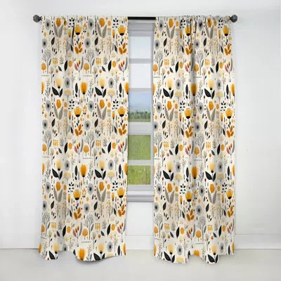 Design Art Mcm Scandinavian Harmony I - Midcentury Curtain - Blackout Geometric Curtain - 1 Panels In Black;yellow