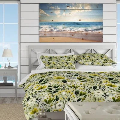 Design Art Meadow Greenery Botanical Green I - Botanical Duvet Cover Set - Microfiber Polyester In White;green
