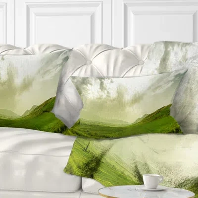 Design Art Meadow Under Clouds Panorama - Landscape Printed Throw Pillow